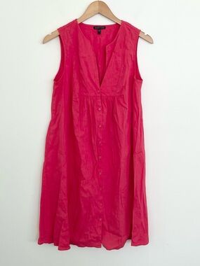Eileen Fisher Linen Blend Sleeveless Sheath Mini Dress Tunic S Small Red Vneck